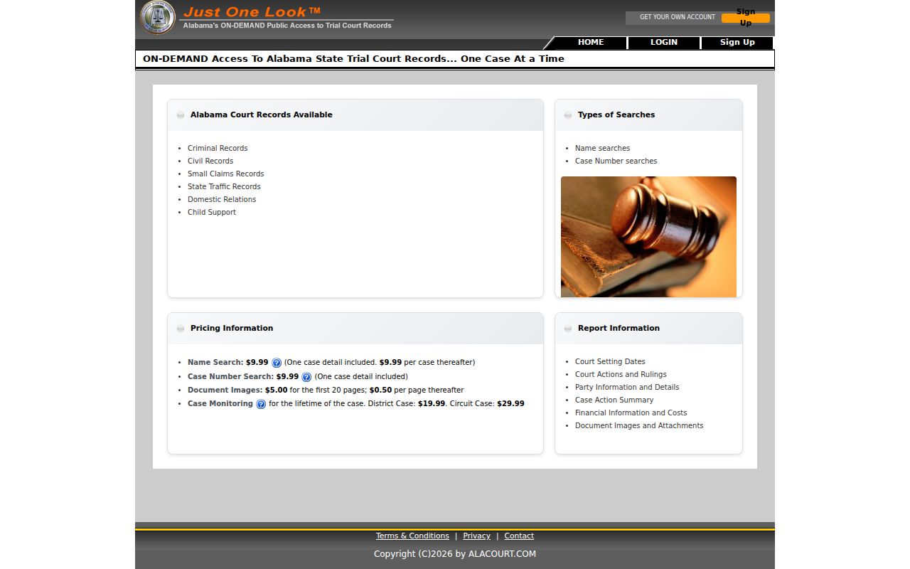 Marengo County criminal court cases Just One Look login page