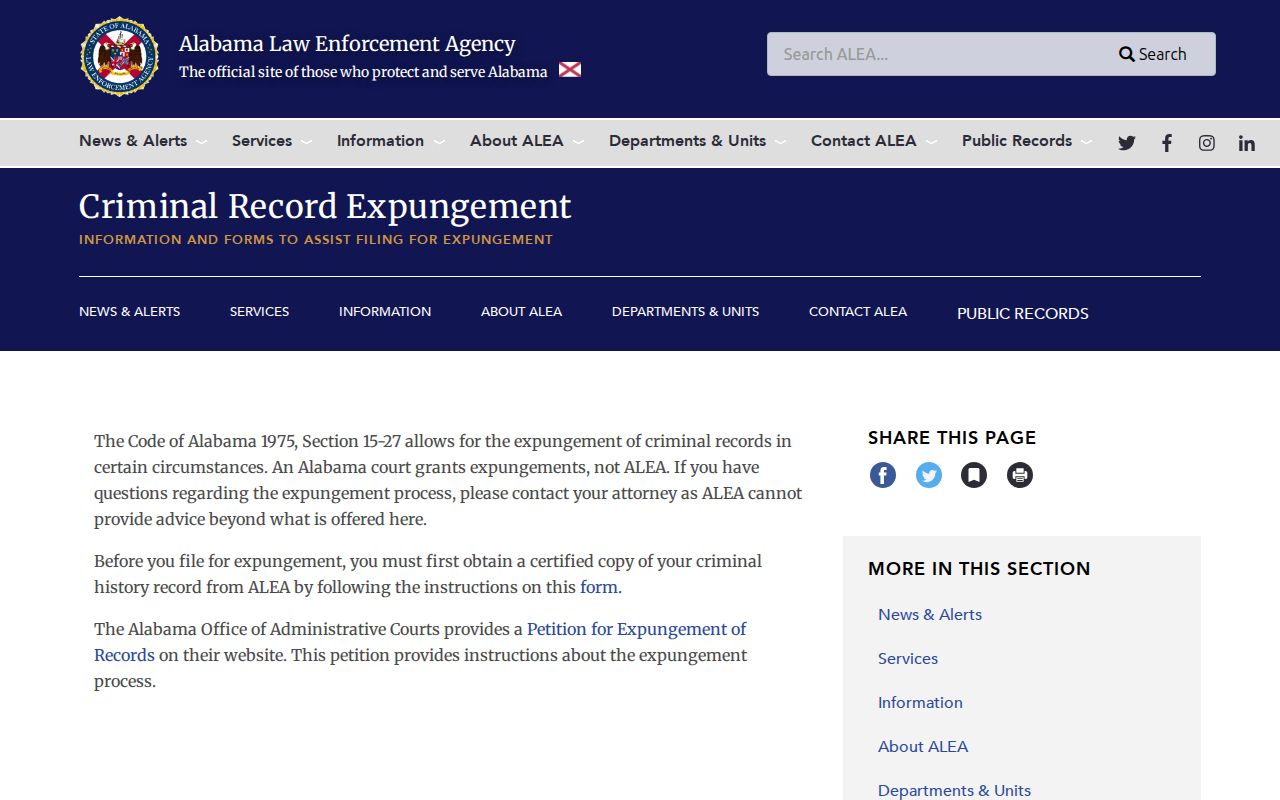 ALEA expungement route for Marengo County criminal records