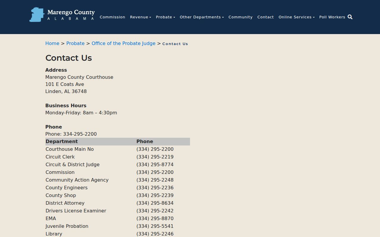 Marengo County courthouse criminal records contact directory