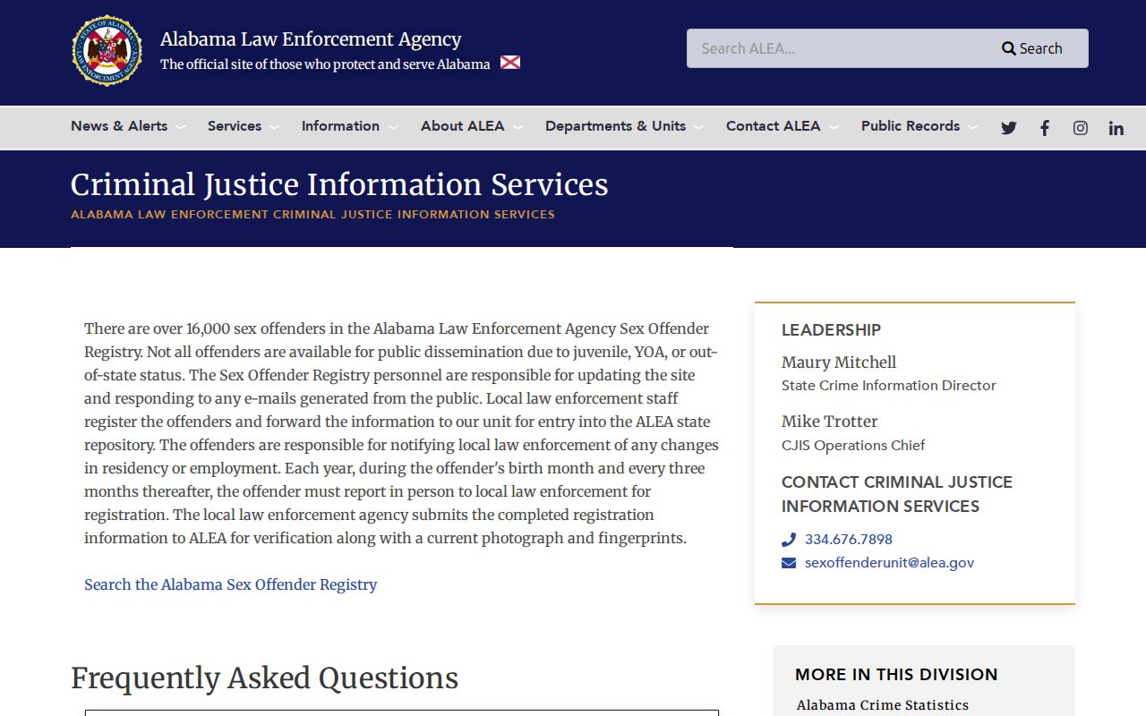 Marengo County sex offender search information on the ALEA registry page