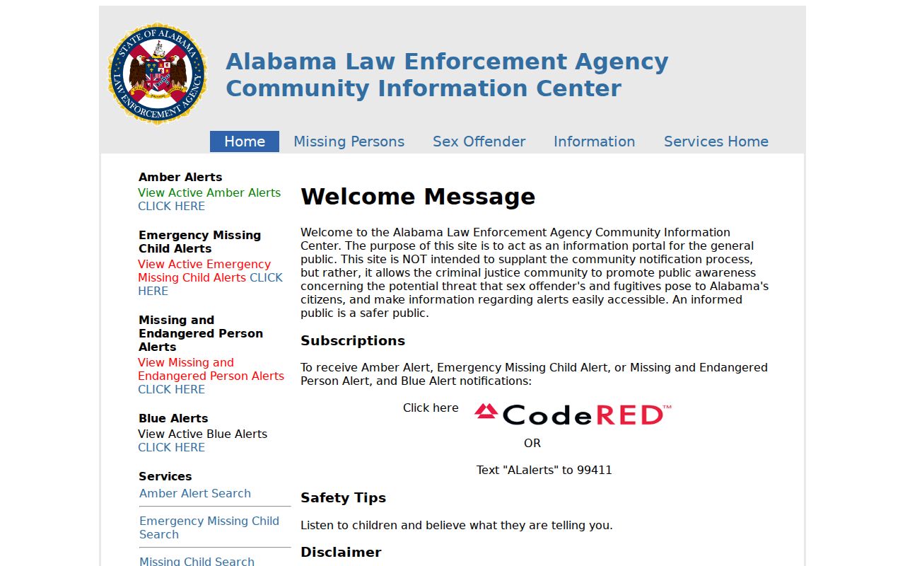 Neutral Marengo County sex offender registry result layout from ALEA